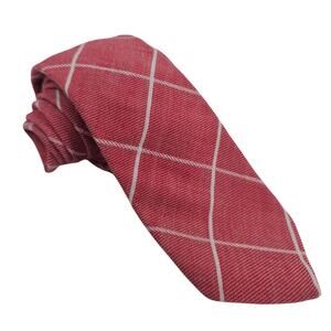 Original Penguin Skinny Colby Neck Tie Cotton Designer Plaid Argyle Red White